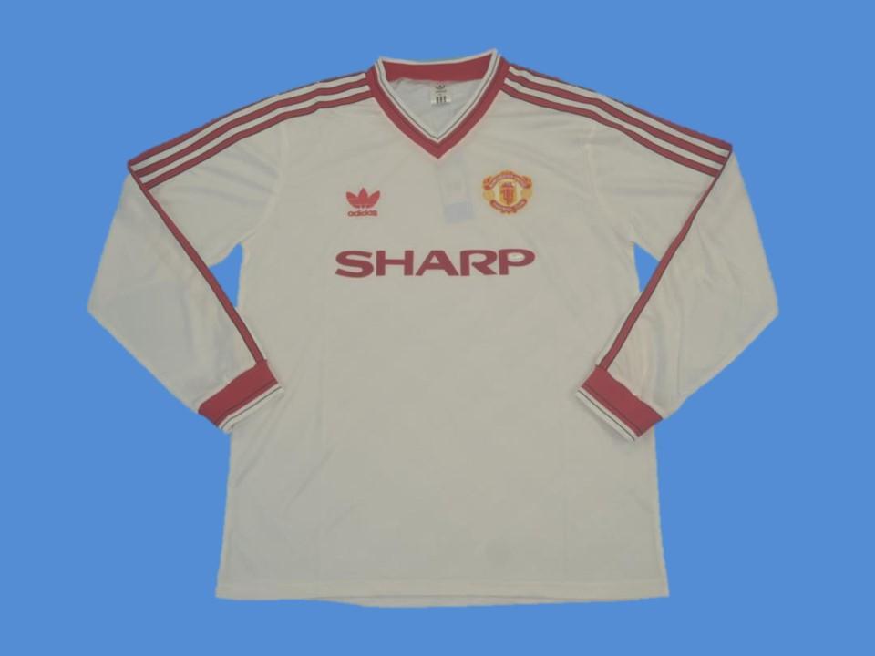 Manchester United 1986 1988 Exterieur Blanc Maillot Manches Longues
