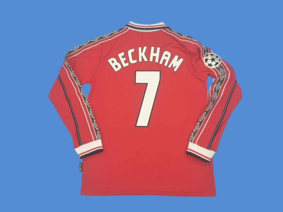 Manchester United 1998 1999 Beckham 7 Champions Leaguen Manches Longues Domicile Maillot