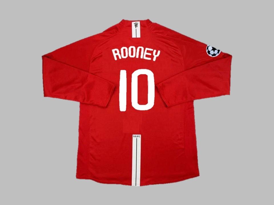 Manchester United 2007 2008 Rooney 10 Ucl Finale Domicile Long Sleev Maillot